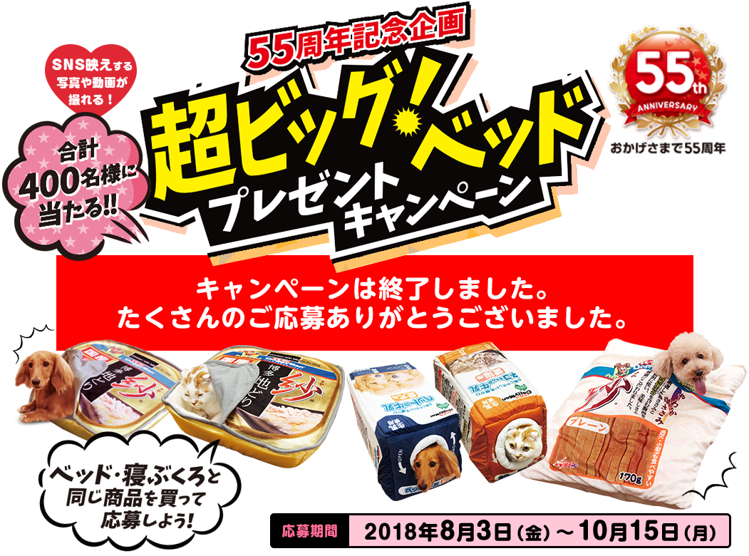 55周年記念企画超ビッグ！ベッドプレゼントキャンペーン終了