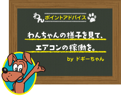 わんちゃんの様子を見て、エアコンの稼働を。