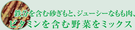 鉄分を含む砂ぎもと、ジューシーなもも肉、ビタミンを含む野菜をミックス