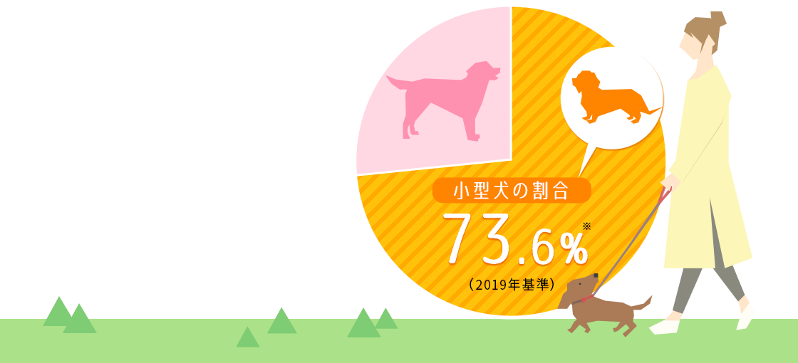 小型犬の割合73.6%※(2019年基準)